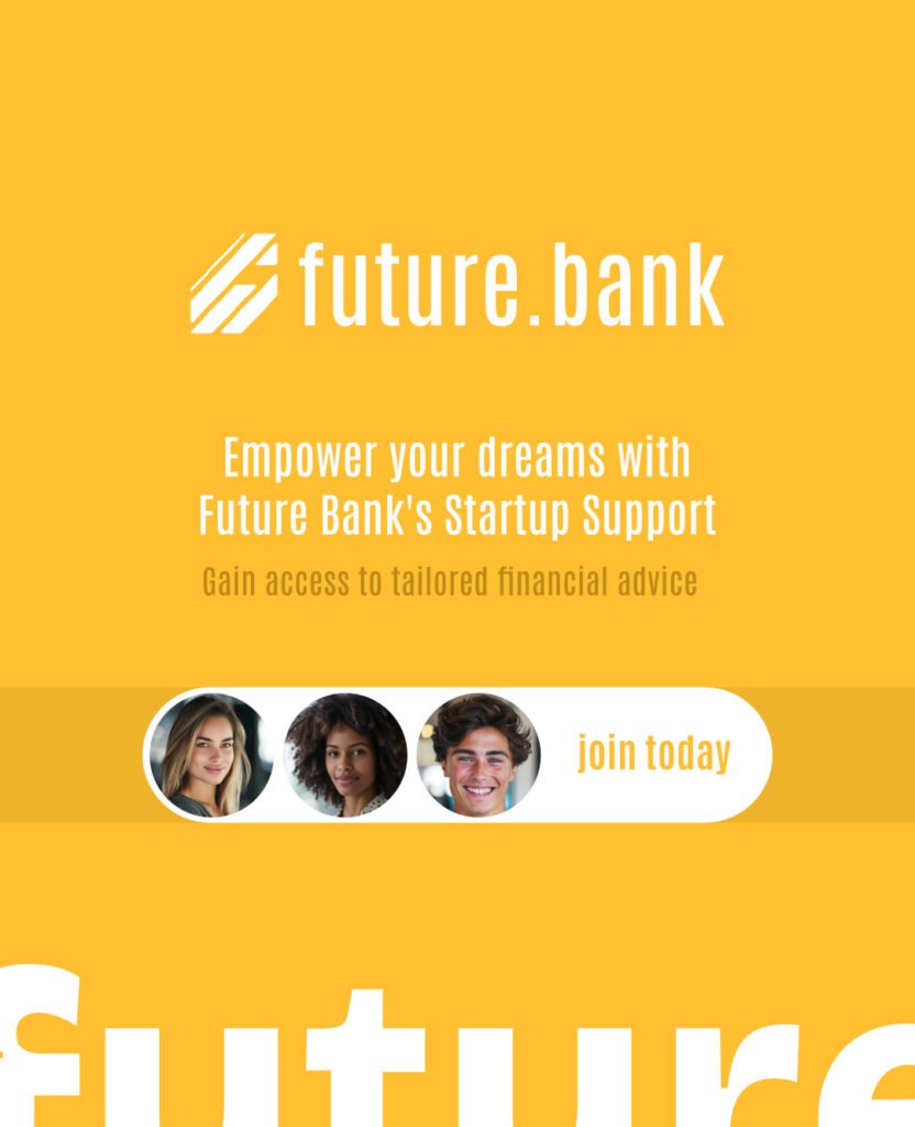 Engaging social media art illustrating Future Bank's startup support